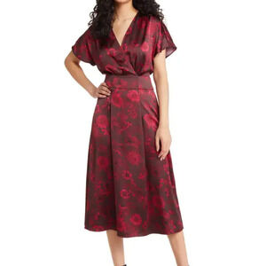 NWT Chelsea28 Surplice Floral Satin Knit Midi Dress Size XXLarge Cocktail